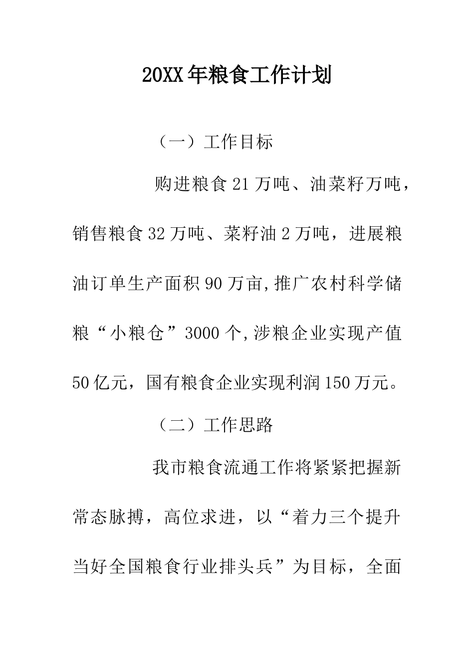 20XX年粮食工作计划_第1页