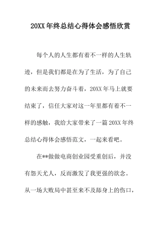 20XX年终总结心得体会感悟欣赏