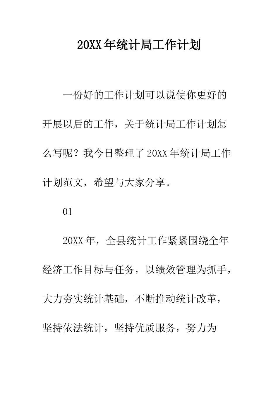 20XX年统计局工作计划_第1页