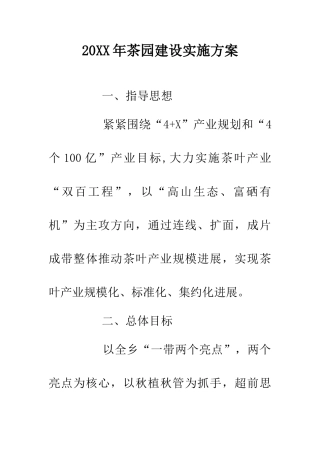 20XX年茶园建设实施方案