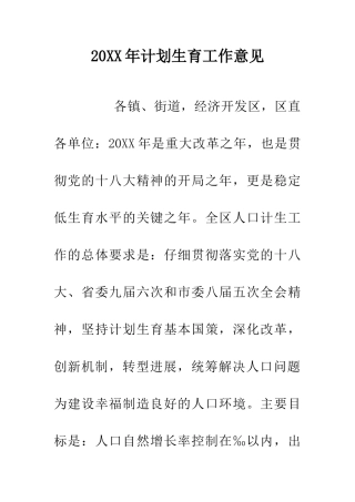 20XX年计划生育工作意见