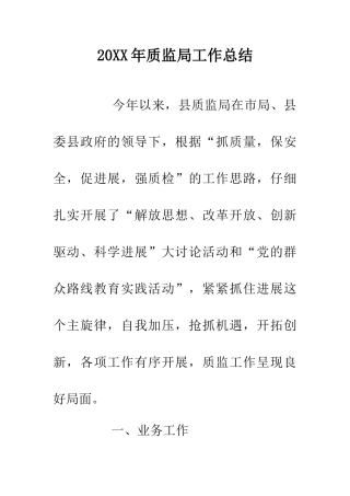 20XX年质监局工作总结