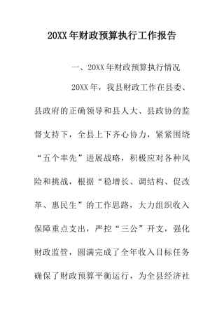 20XX年财政预算执行工作报告