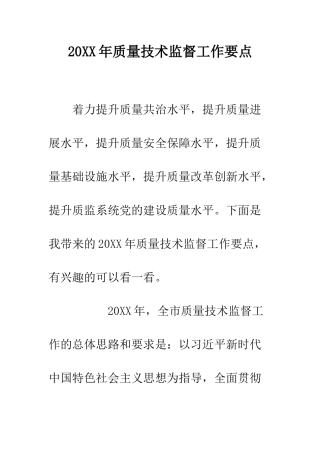 20XX年质量技术监督工作要点