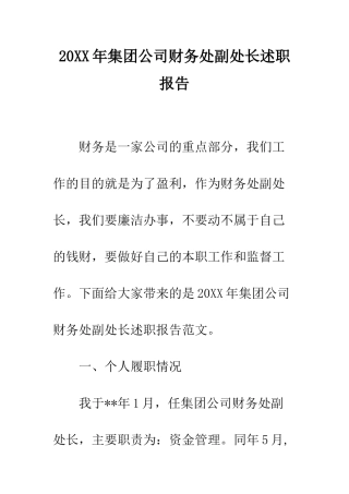 20XX年集团公司财务处副处长述职报告
