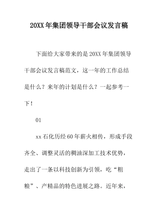 20XX年集团领导干部会议发言稿