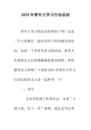 20XX年青年大学习行动总结