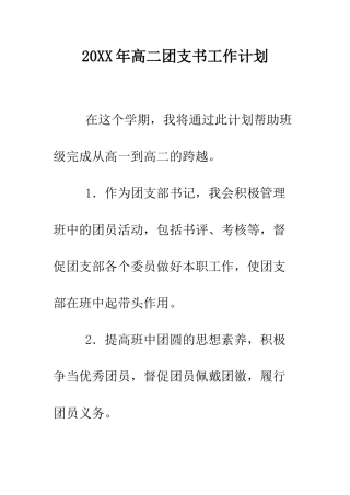 20XX年高二团支书工作计划