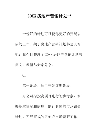 20XX房地产营销计划书