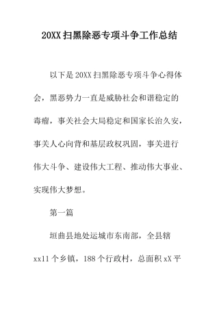 20XX扫黑除恶专项斗争工作总结