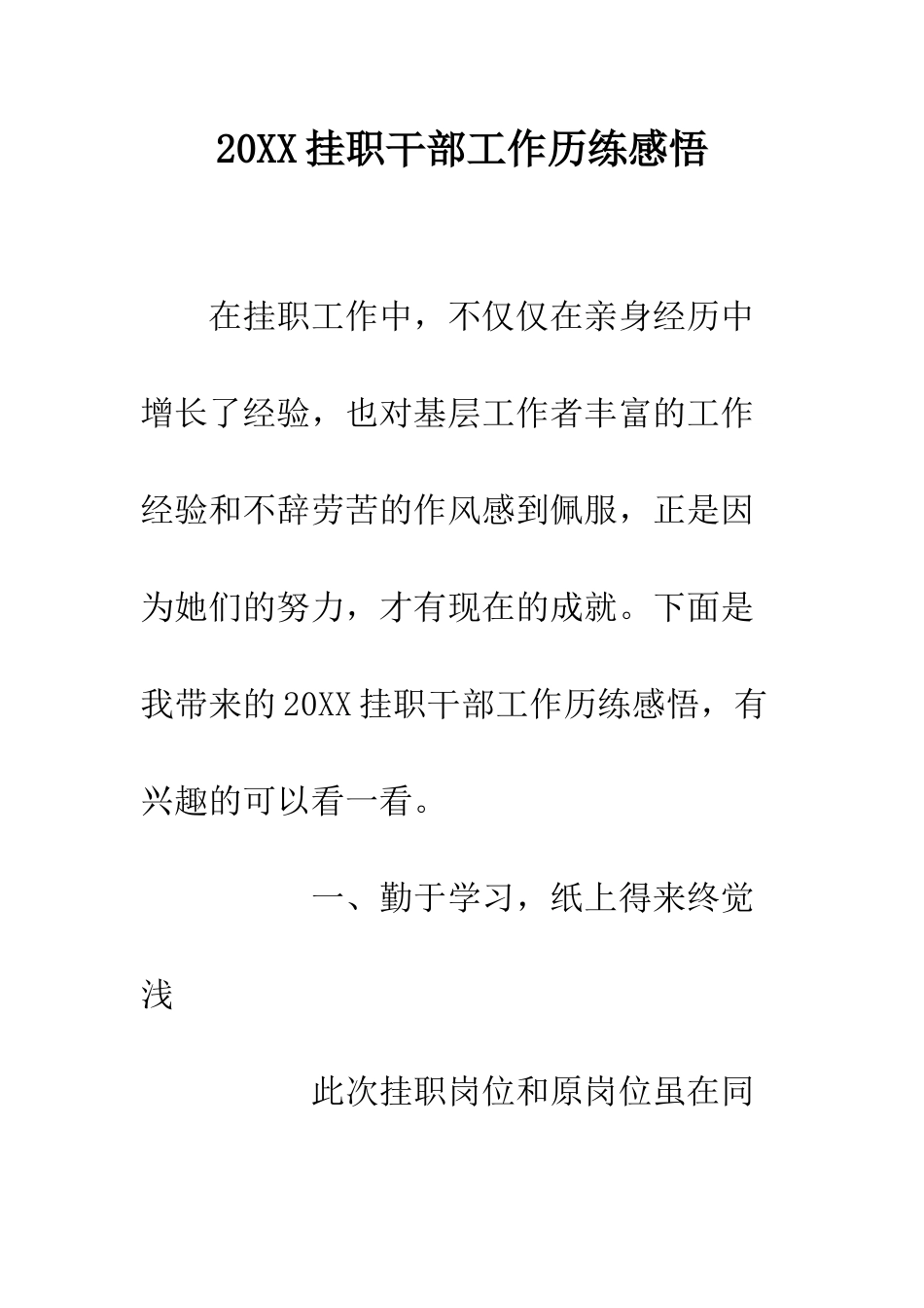 20XX挂职干部工作历练感悟_第1页