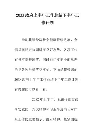 20XX政府上半年工作总结下半年工作计划