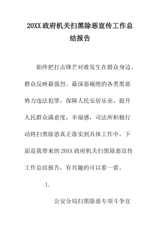 20XX政府机关扫黑除恶宣传工作总结报告