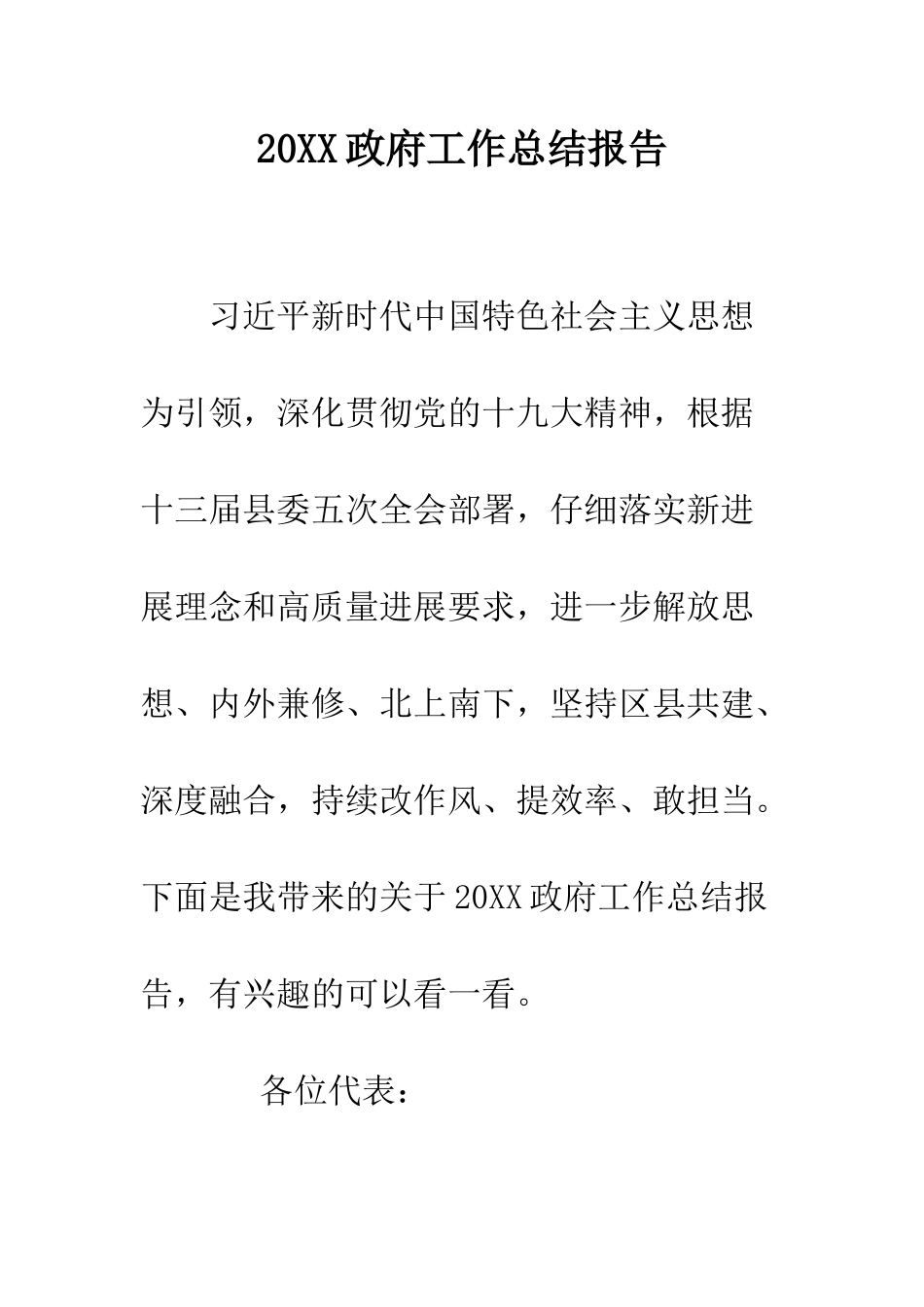 20XX政府工作总结报告_第1页