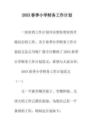 20XX春季小学财务工作计划