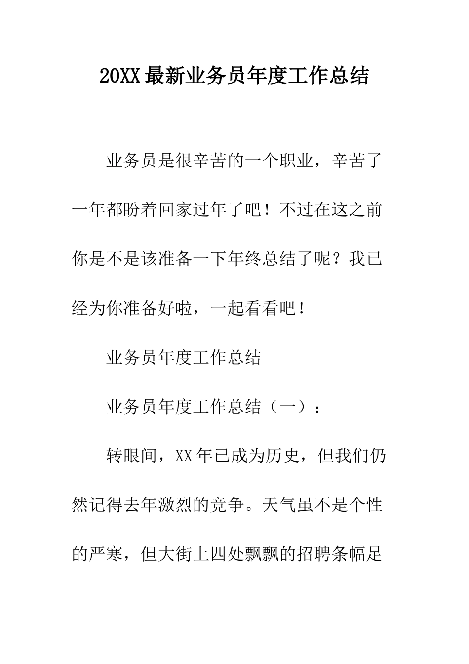 20XX最新业务员年度工作总结_第1页