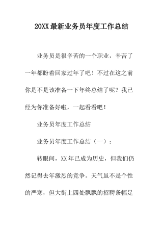 20XX最新业务员年度工作总结