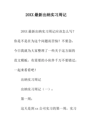 20XX最新出纳实习周记