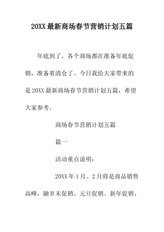 20XX最新商场春节营销计划五篇