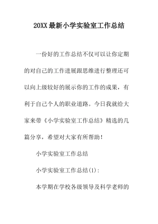 20XX最新小学实验室工作总结