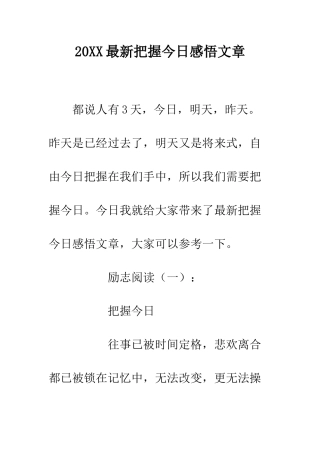 20XX最新把握今天感悟文章