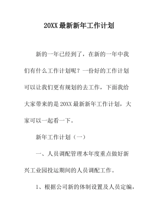 20XX最新新年工作计划