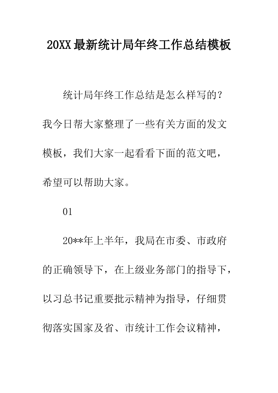 20XX最新统计局年终工作总结模板_第1页