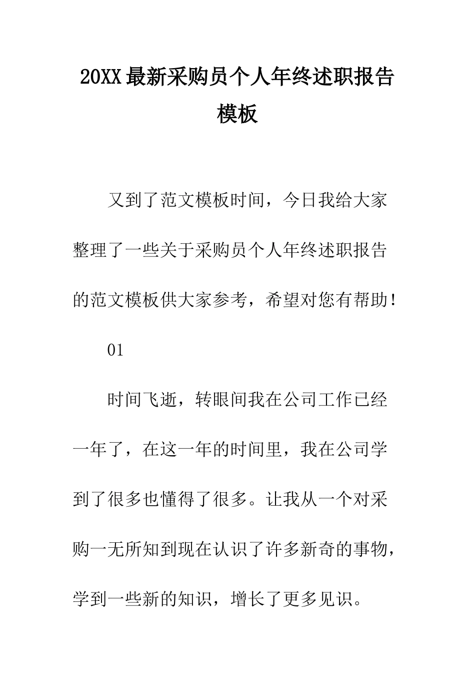 20XX最新采购员个人年终述职报告模板_第1页