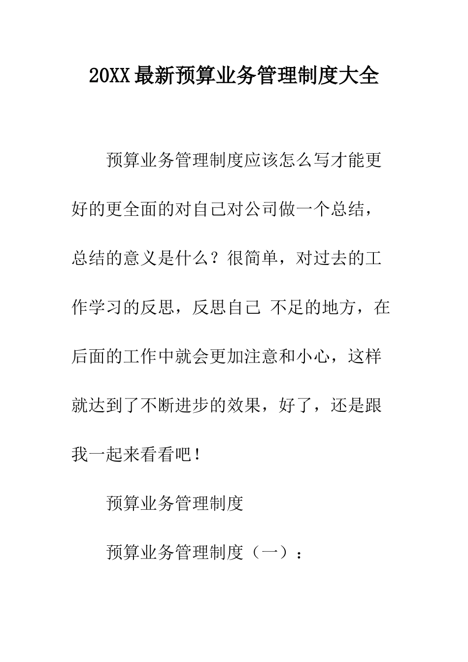 20XX最新预算业务管理制度大全_第1页