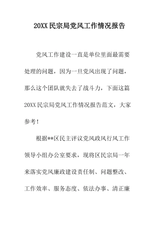 20XX民宗局党风工作情况报告