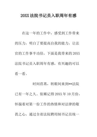 20XX法院书记员入职周年有感