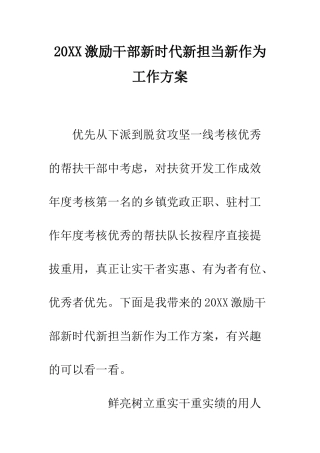 20XX激励干部新时代新担当新作为工作方案