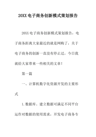 20XX电子商务创新模式策划报告