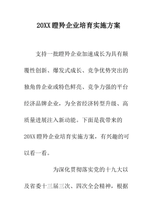 20XX瞪羚企业培育实施方案