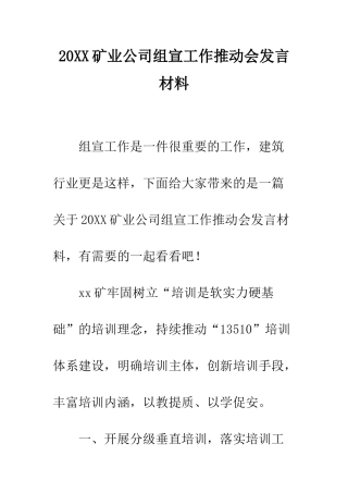 20XX矿业公司组宣工作推进会发言材料