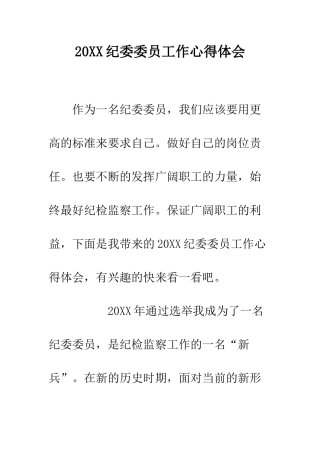 20XX纪委委员工作心得体会