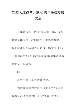 20XX纪念改革开放40周年活动方案大全