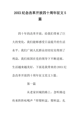 20XX纪念改革开放四十周年征文5篇
