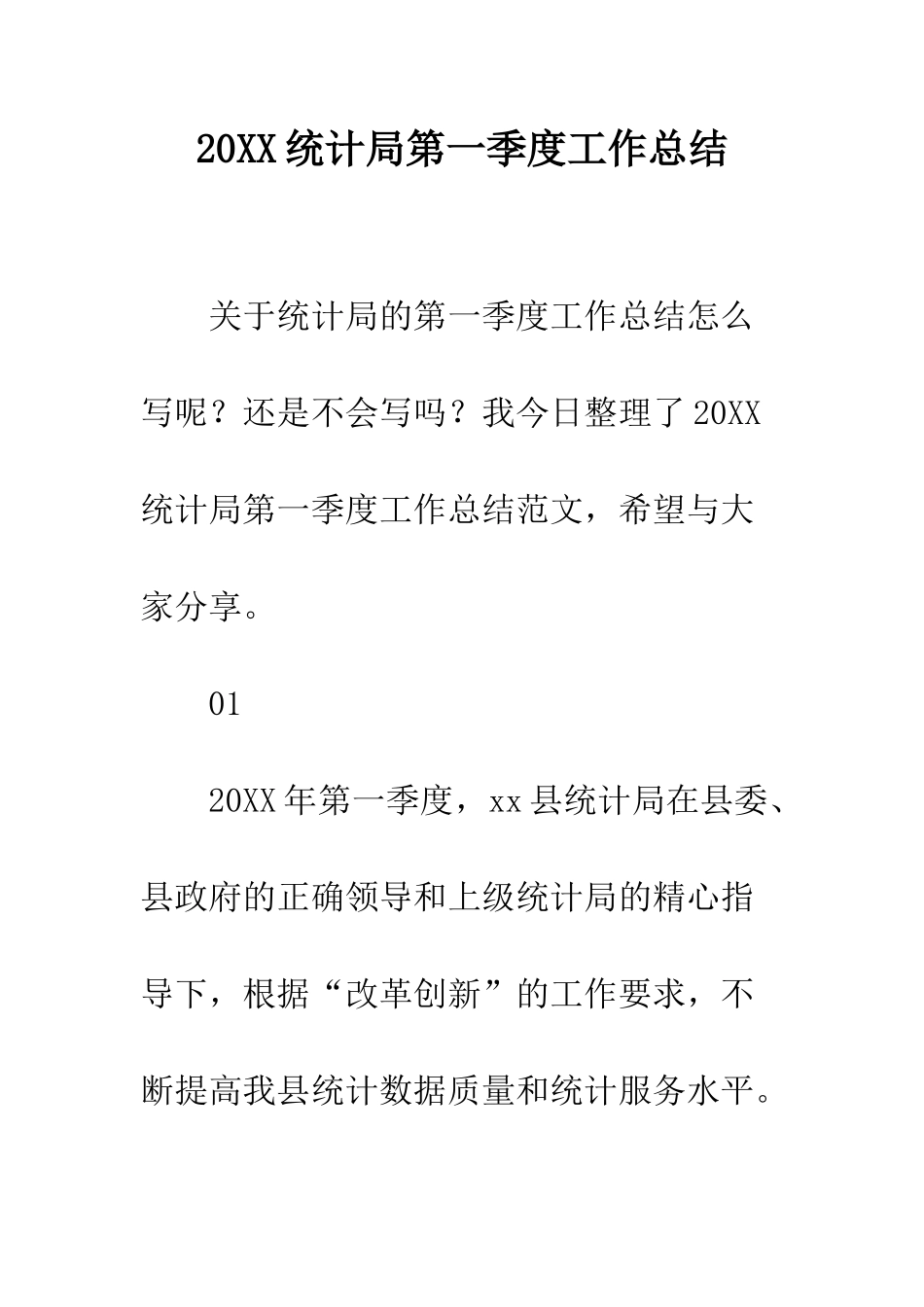 20XX统计局第一季度工作总结_第1页