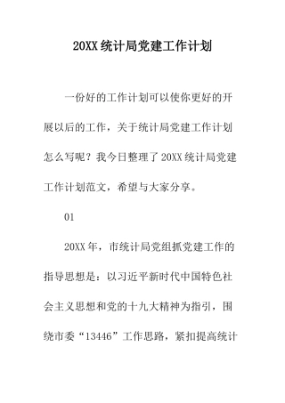 20XX统计局党建工作计划
