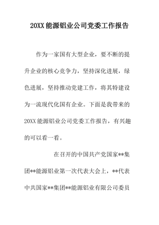 20XX能源铝业公司党委工作报告