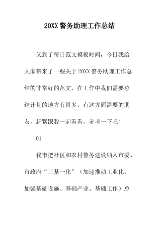 20XX警务助理工作总结