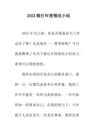 20XX银行年度情况小结