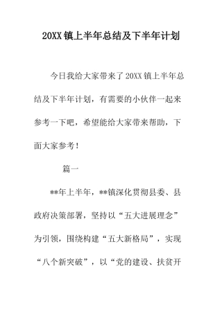 20XX镇上半年总结及下半年计划