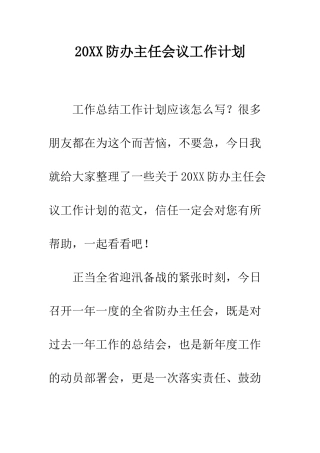 20XX防办主任会议工作计划