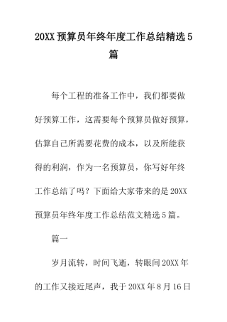 20XX预算员年终年度工作总结精选5篇