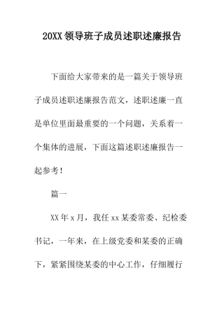 20XX领导班子成员述职述廉报告