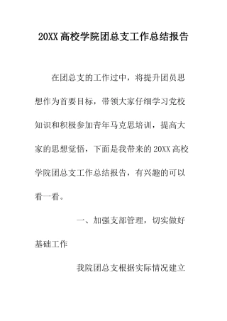 20XX高校学院团总支工作总结报告