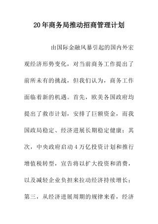 20年商务局推进招商管理计划