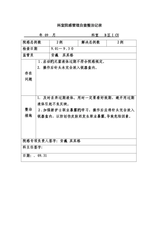 9月科室院感管理自查整改记录
